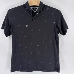 adiPure by Adidas Polo‎ Shirt Mens Large Black Floral Print Golf Athletic
